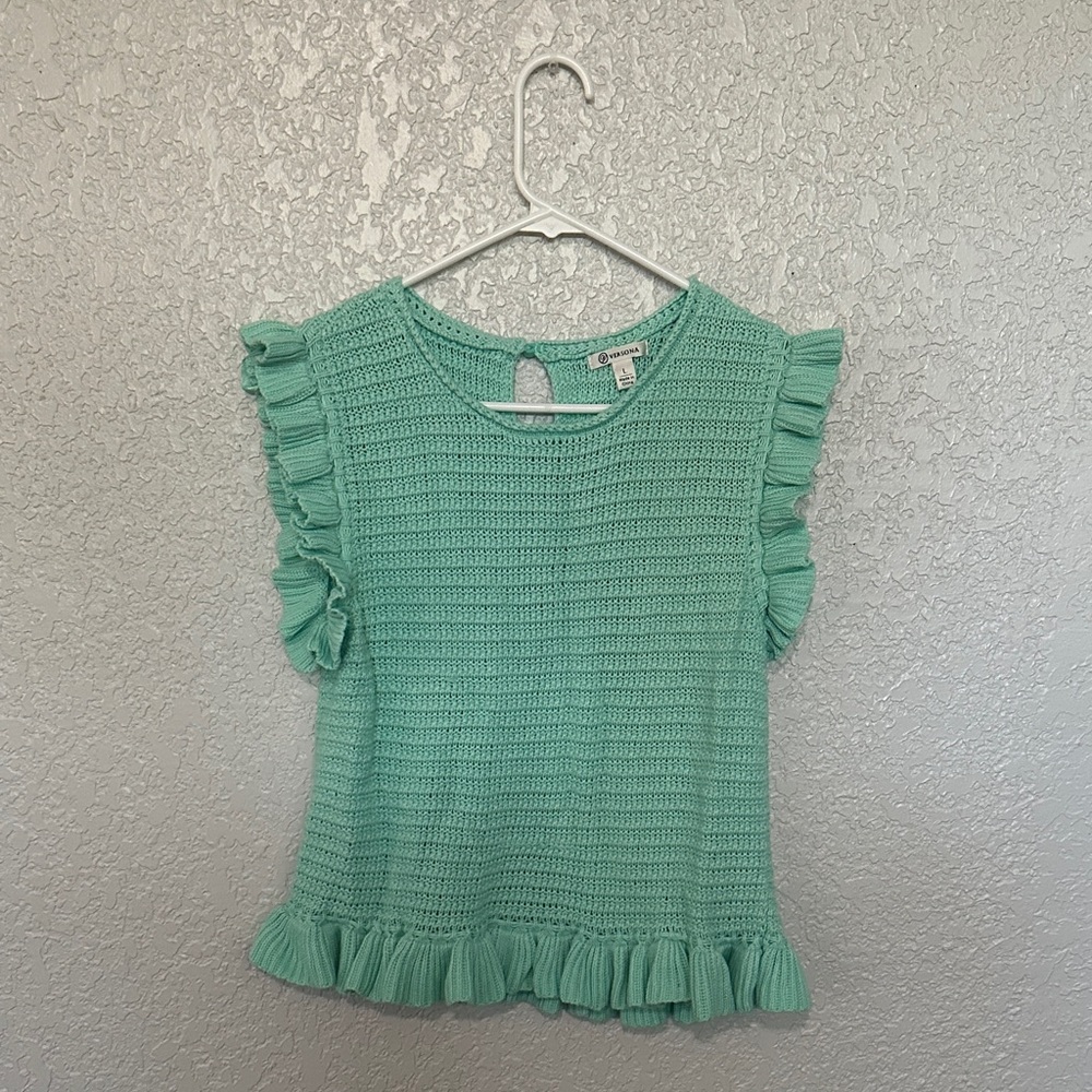 Versona Kids Ruffled Knit Top in Light Green